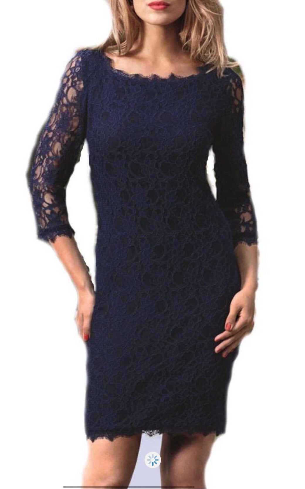 Ribkoff luxe slanke jurk donkerblauw kant 3/4 mouwen maat 36, Kleding | Dames, Nieuw, Maat 36 (S), Onder de knie, Verzenden