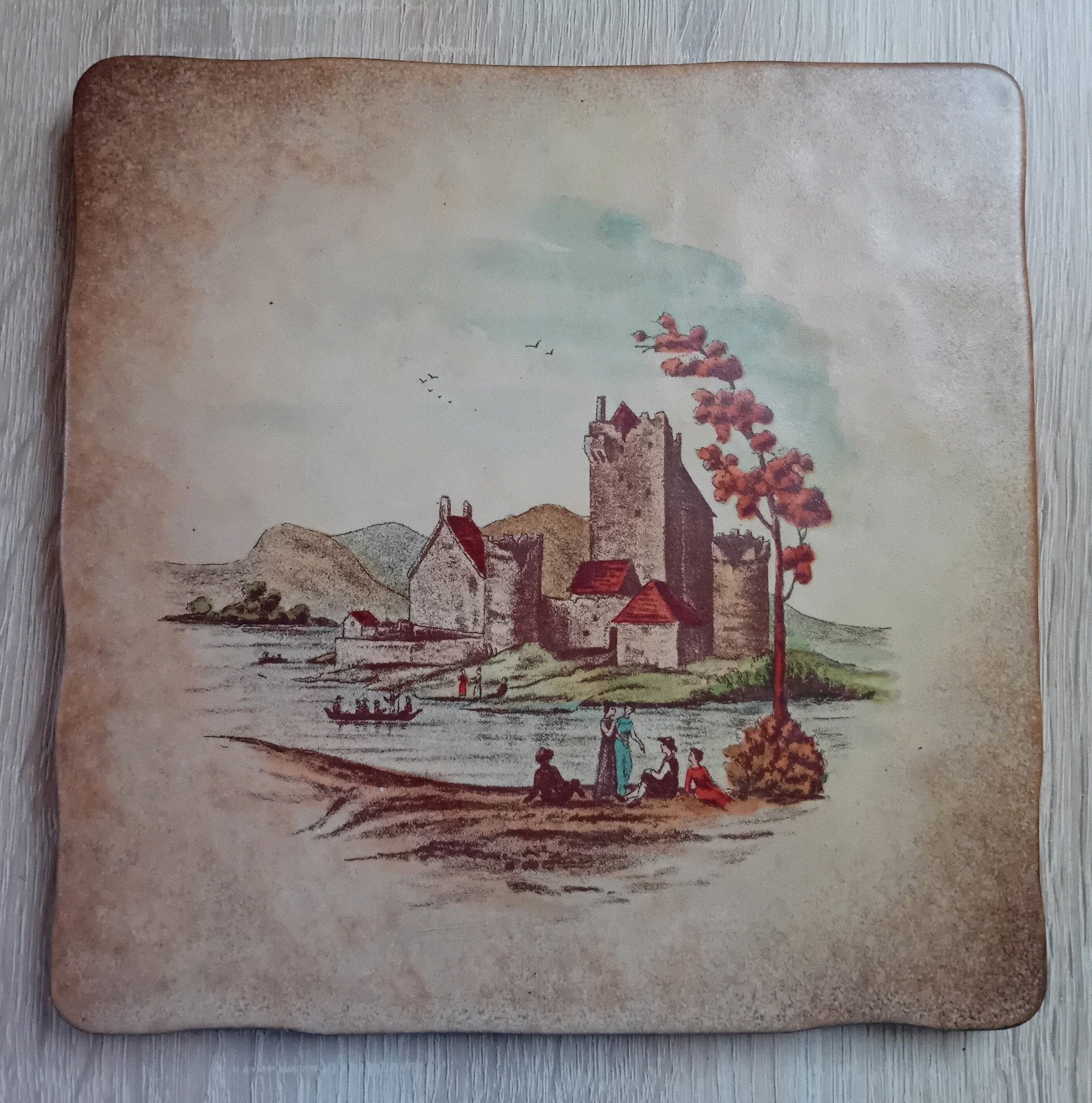 Vintage tegels met kasteelafbeelding. Made in Italy, Ophalen of Verzenden
