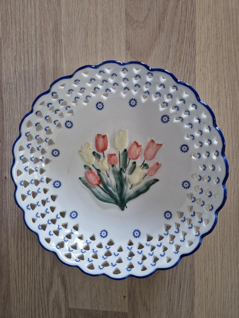 Opengewerkt Tulpen schaaltje Delfts blauw, Huis en Inrichting, Ophalen, Zo goed als nieuw, Rond, Porselein of Keramiek
