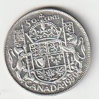 50  cent  1950  Canada. km. 45, Ophalen of Verzenden, Noord-Amerika, Losse munt, Zilver