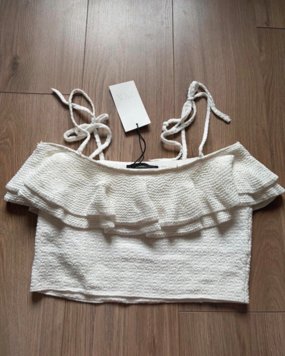 Zara witte off-shoulder top met ruches, maat L, Verzenden, Wit, Maat 42/44 (L), Nieuw