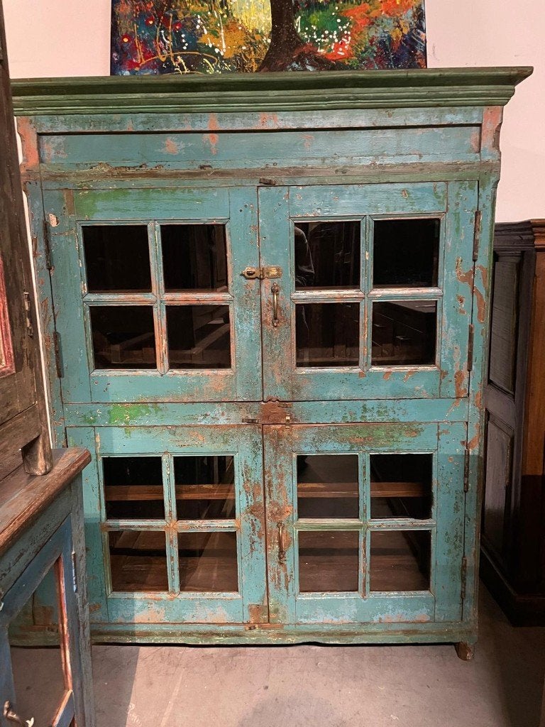Blauwe kast India glas deurtjes, Huis en Inrichting, Info@hedimeubelen.nl, 5473KB, Nieuw, Ophalen of Verzenden