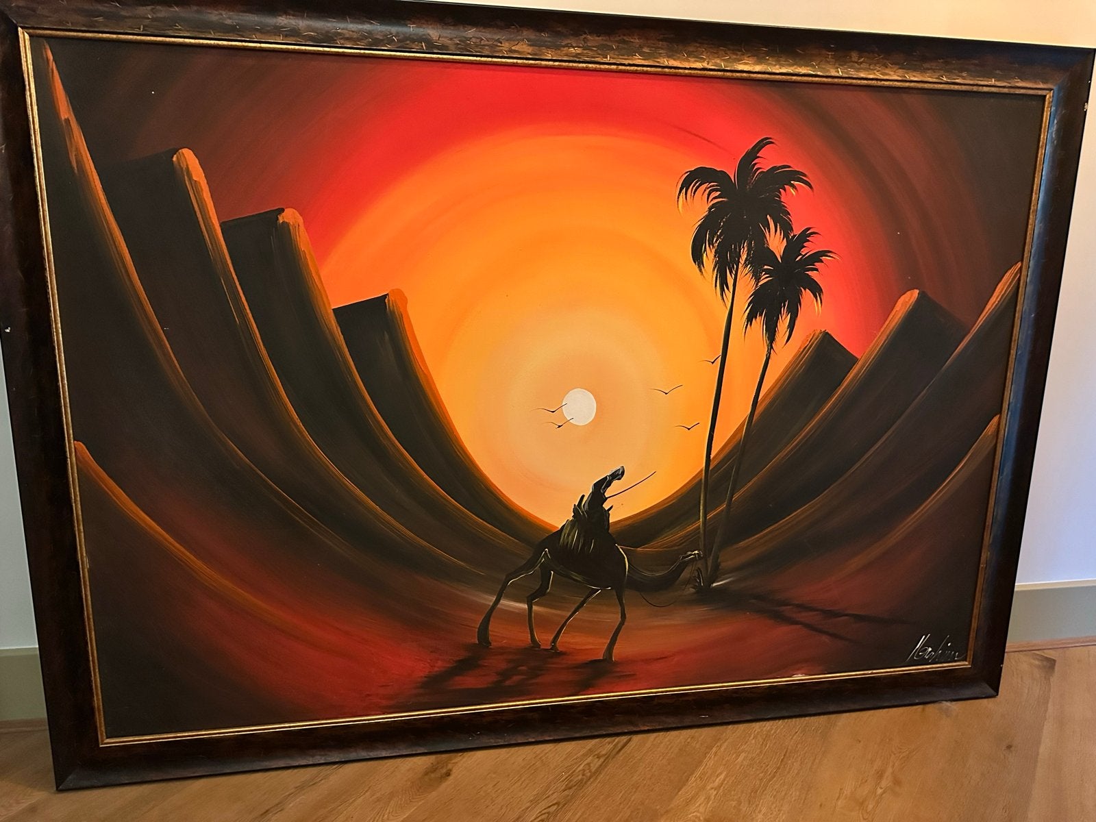Twee Grote Olieverfschilderijen: Woestijn Zonsondergang, Antiek en Kunst, Ophalen