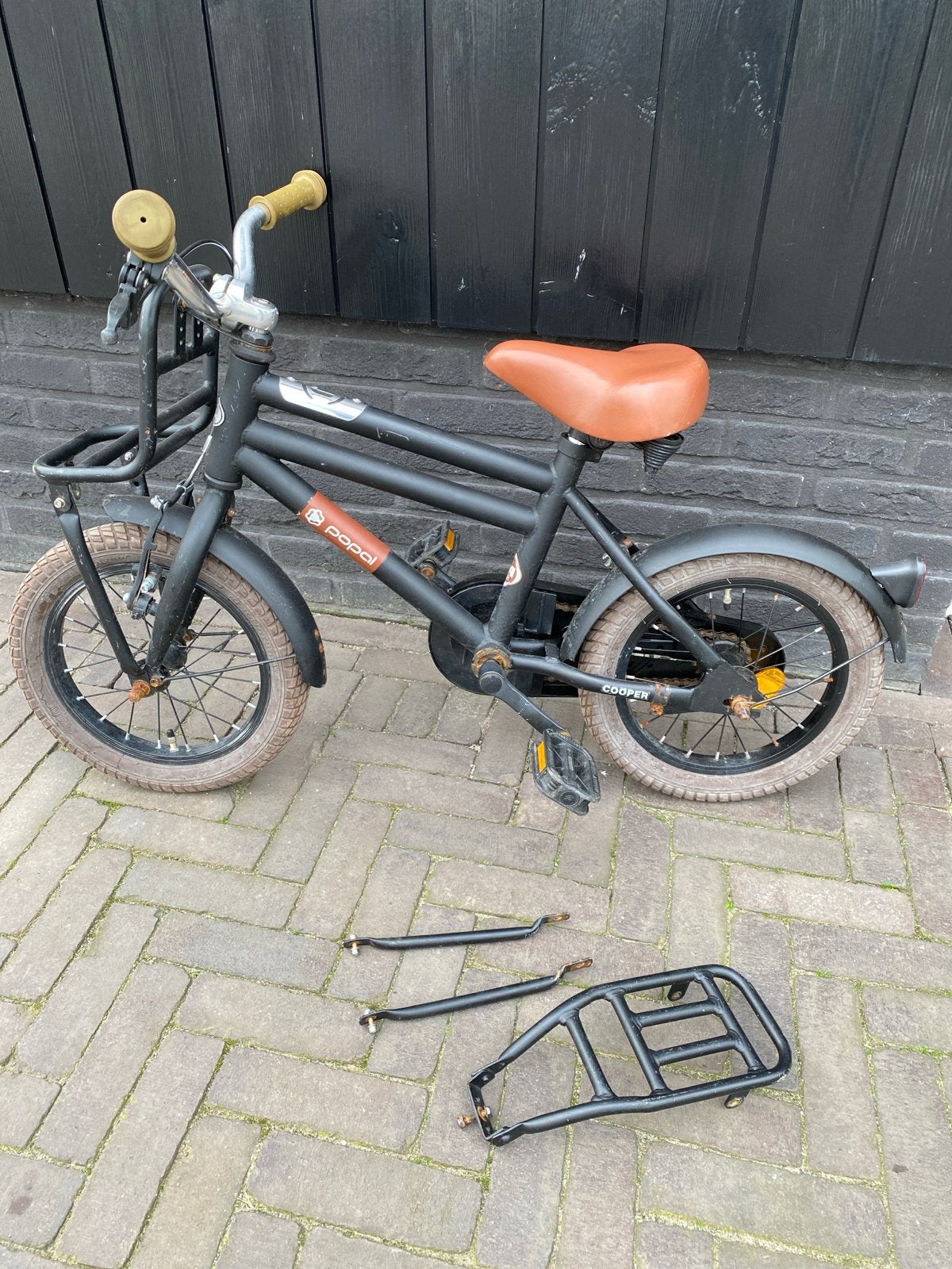 Popal Cooper kinderfiets 12 inch met zijwieltjes, Fietsen en Brommers, Ophalen, Terugtraprem, Zijwieltjes, Gebruikt
