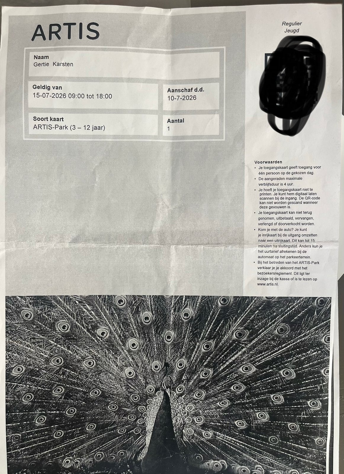 Toegangskaart Artis, Ophalen of Verzenden, Nieuw