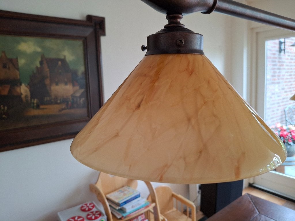 Mooie hanglamp met drie kelken, Ophalen, E27 (groot), Zo goed als nieuw, Glas