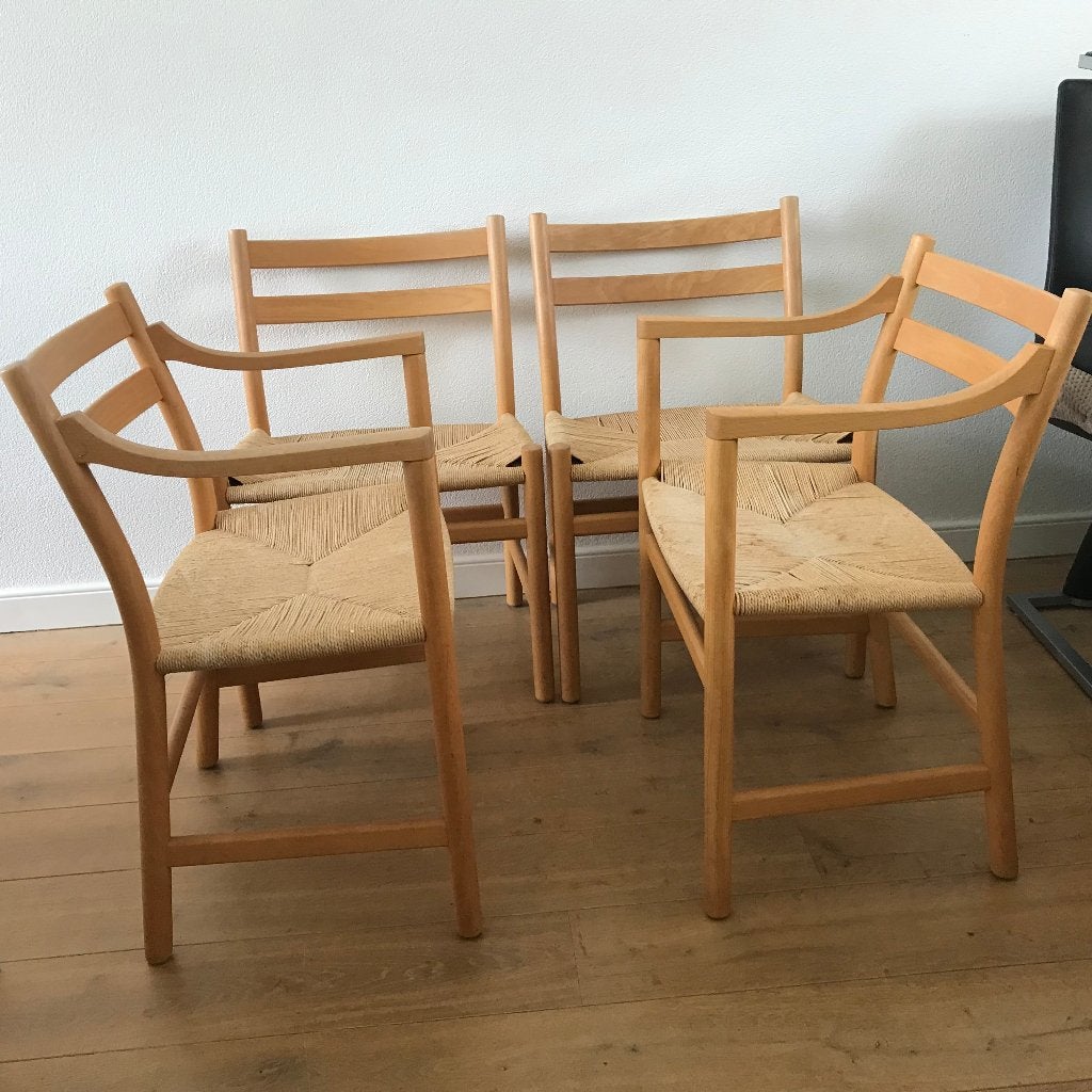 4 Carl Hansen CH46 CH47 Wegner stoel (en ev opknap tafel), Huis en Inrichting, Stoelen, Gebruikt, Bruin, Ophalen of Verzenden