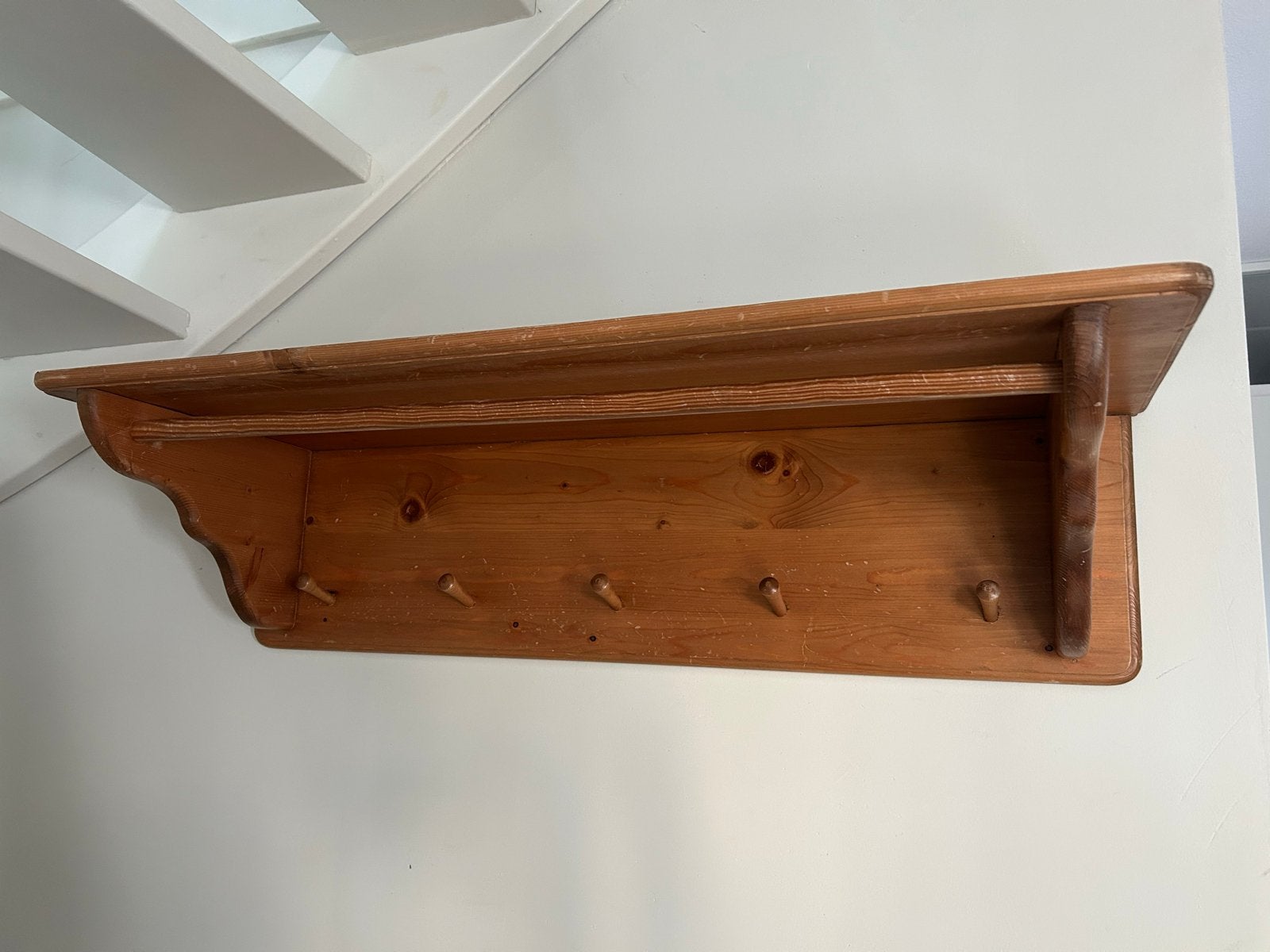 Antieke houten wandkapstok met hoedenplank, Ophalen, Gebruikt, Hout, Wandkapstok