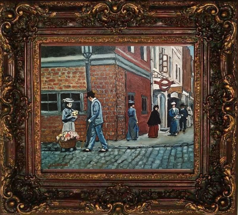 "In de oude stad" Schilderij, Antiek en Kunst, Verzenden