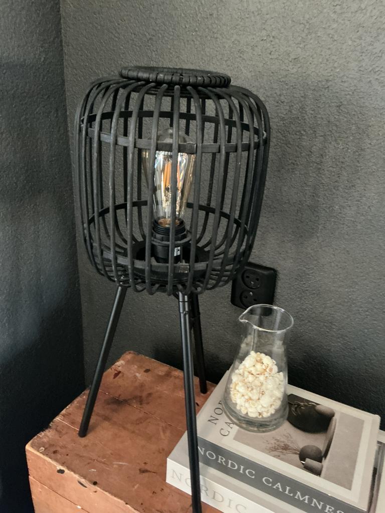 Lamp Ijzer en Rattan Staal Zwarte Lamp, Huis en Inrichting, Lampen | Tafellampen, Ophalen of Verzenden, Zo goed als nieuw