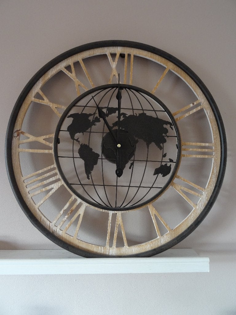 wandklok rond Industrieel, Wandklok, Grijs, Analoog, Ophalen of Verzenden
