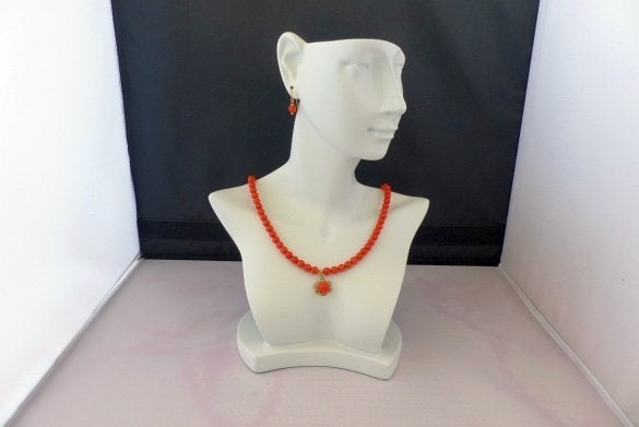 KORAAL ketting/oorhanger-set, Verzenden, Nieuw, Steen of Mineraal, Verstelbaar