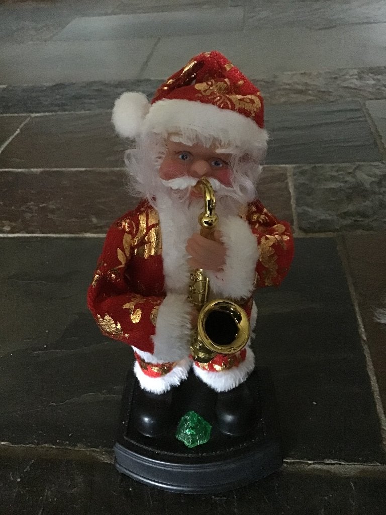 vrolijke kerstman met saxofoon en muziek, Ophalen of Verzenden, Zo goed als nieuw