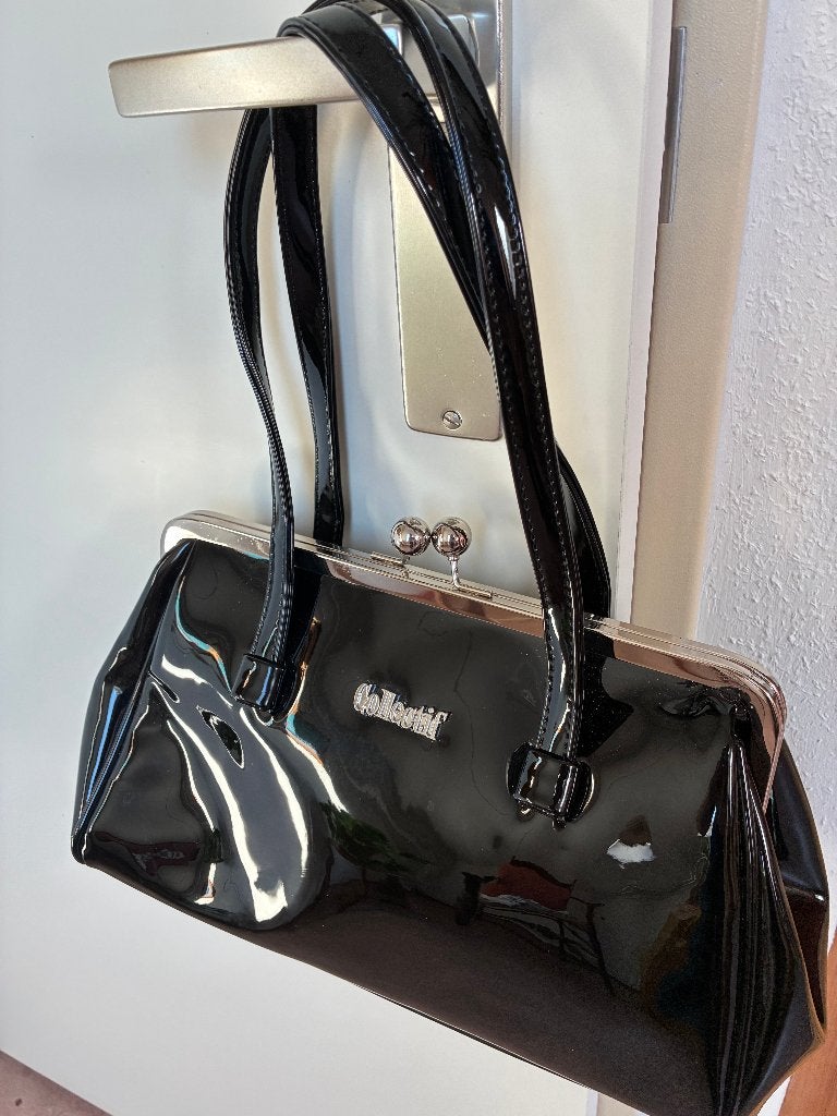 Collectif 'vintage inspired' handtas zwart lak, Ophalen of Verzenden, Zo goed als nieuw, Zwart, Handtas