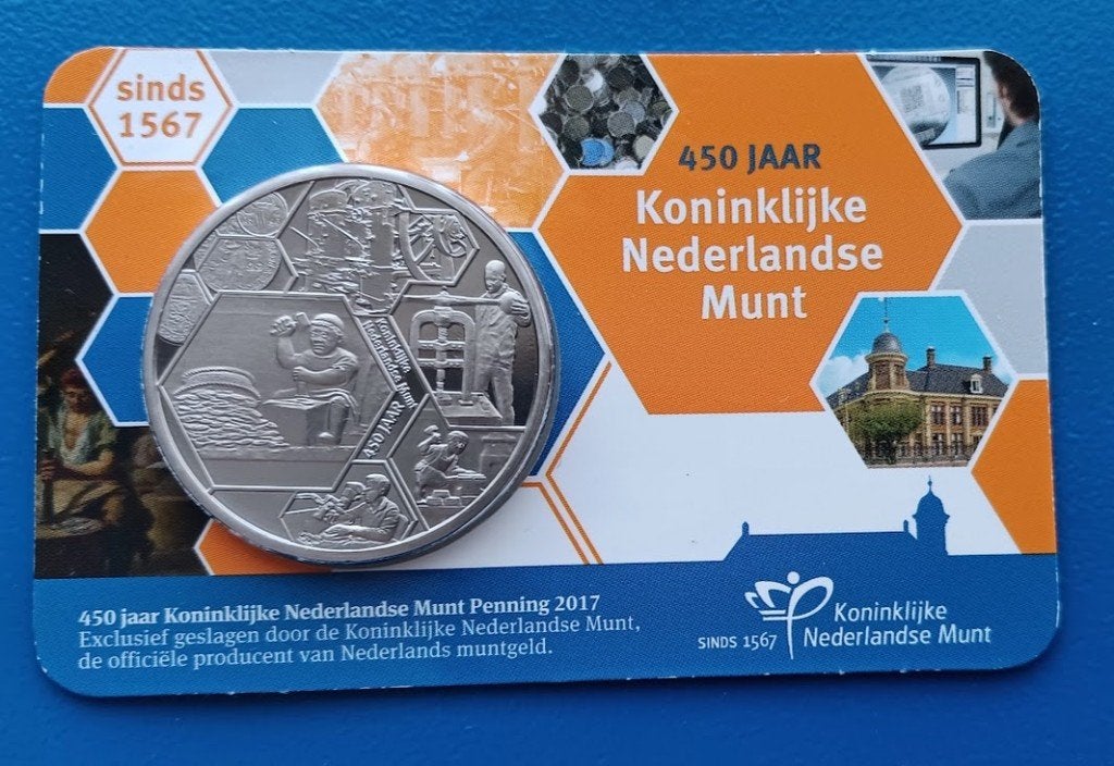 450 jaar Koninklijke Nederlandse Munt penning 2017 BU, Postzegels en Munten, Penningen en Medailles, Verzenden, Overige materialen