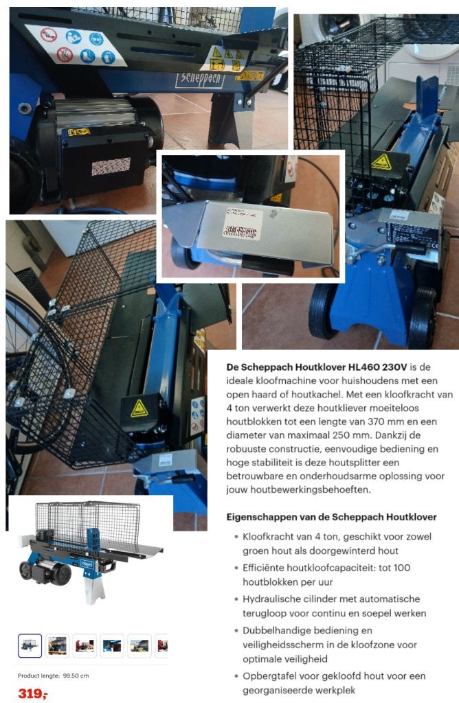 Nieuwe Scheppach houtklover, Tuin en Terras, Handmatig, Nieuw, Elektrisch, Ophalen