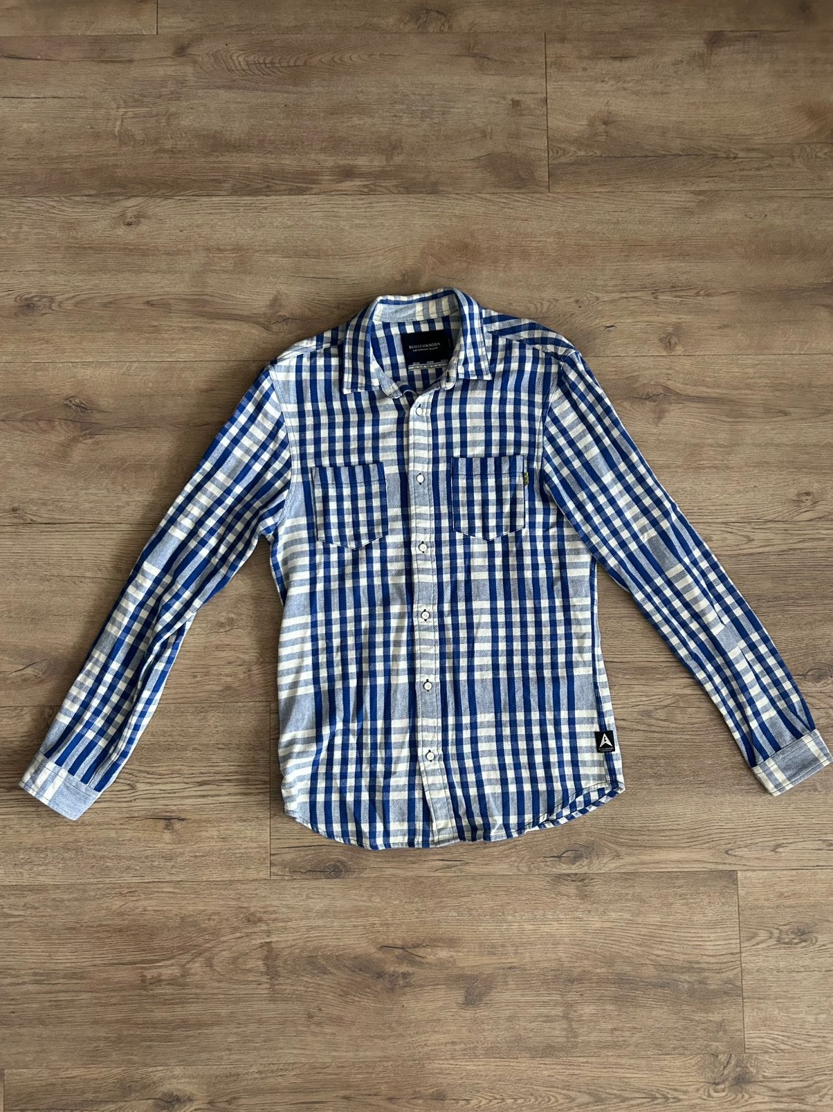 Scotch & Soda | Blauw geruit flanel overhemd | Maat S, Ophalen of Verzenden, Zo goed als nieuw, Blauw, Halswijdte 38 (S) of kleiner