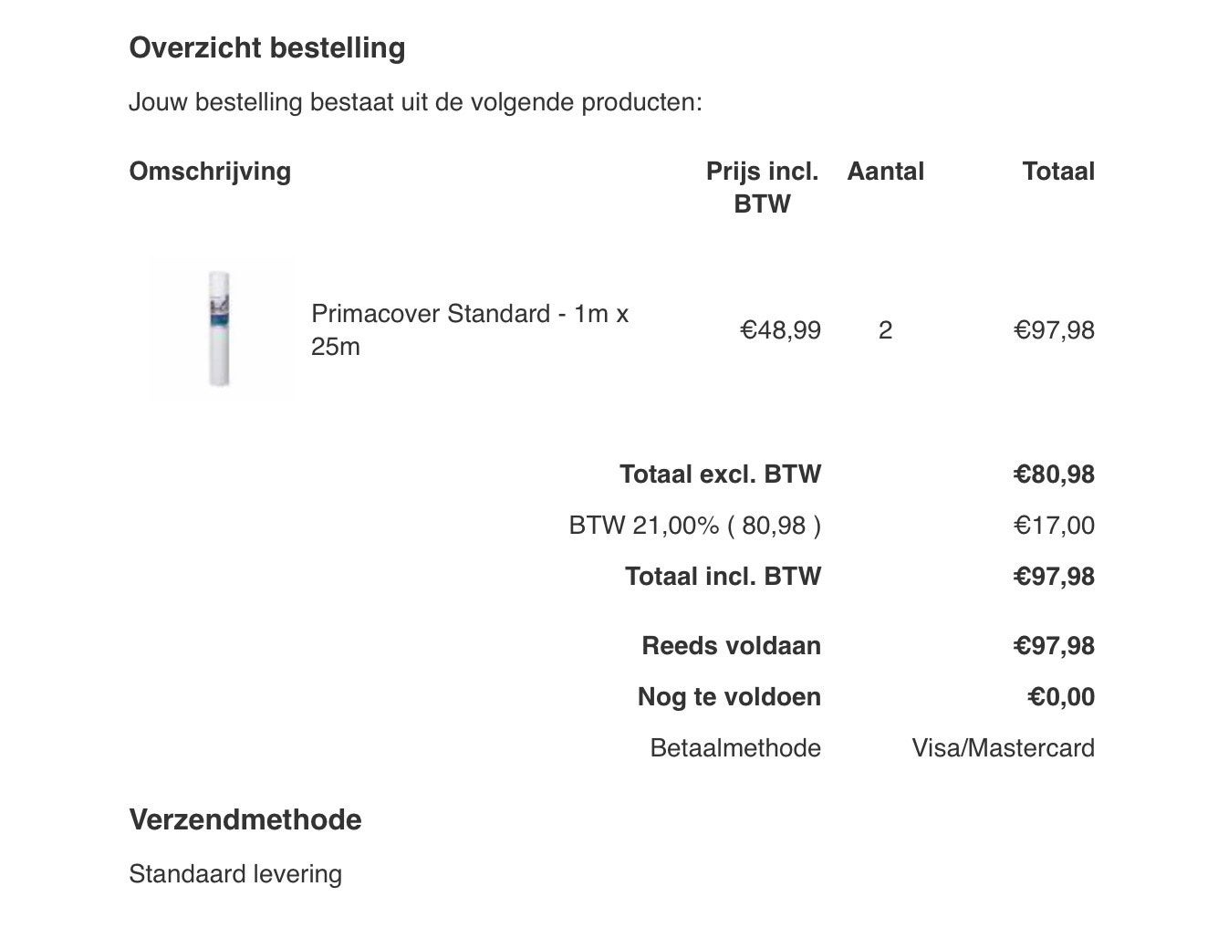 PrimaCover afdekvlies zelfklevend ca 40 meter 1 meter breed, Ophalen, Gebruikt, 15 m² of meer, Overige typen