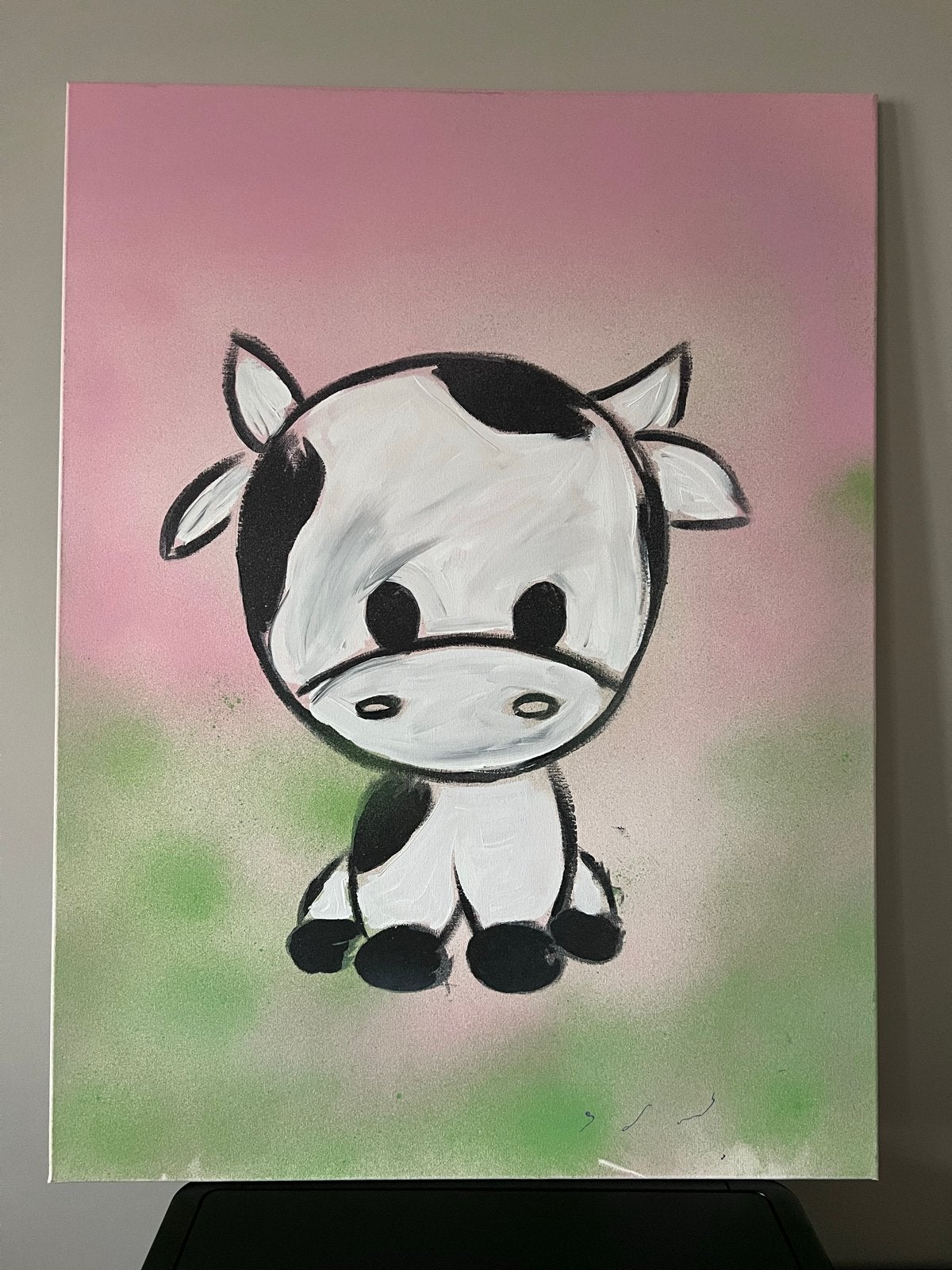 Schilderij met schattige koe - Handgemaakt kunstwerk, Ophalen of Verzenden