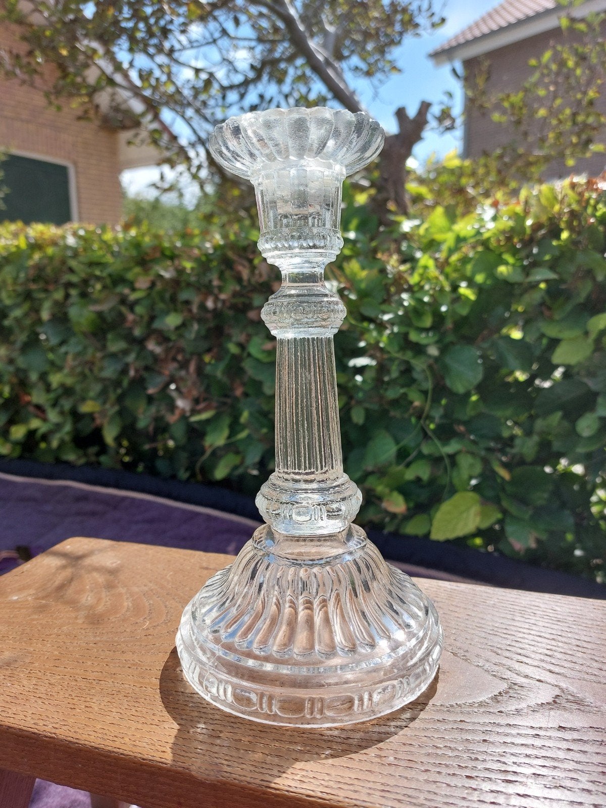 Vintage Glazen Kandelaar - Elegant en Tijdloos, Ophalen of Verzenden