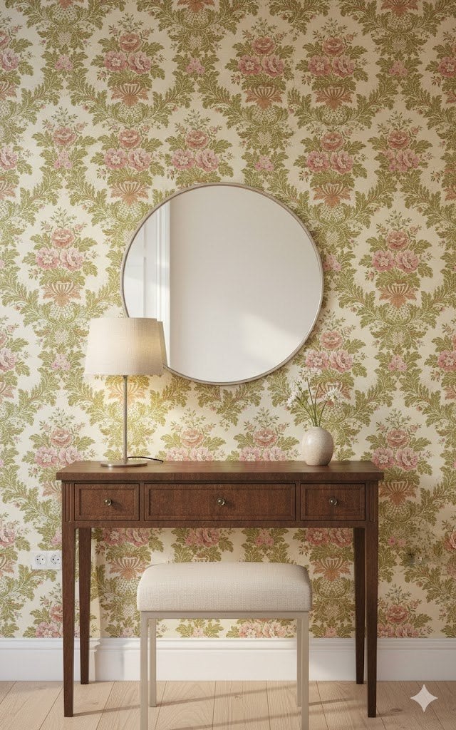 6912 Boudoir bloemenbehang zacht roze en saliegroen swiet, Ophalen of Verzenden, Minder dan 10 m², Roze