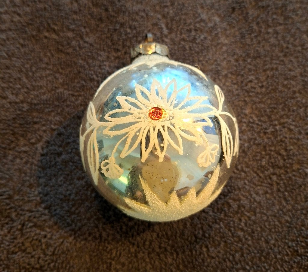 Antieke kerstbal met handgeschilderde bloemen  –  40/50, Antiek en Kunst, Ophalen of Verzenden