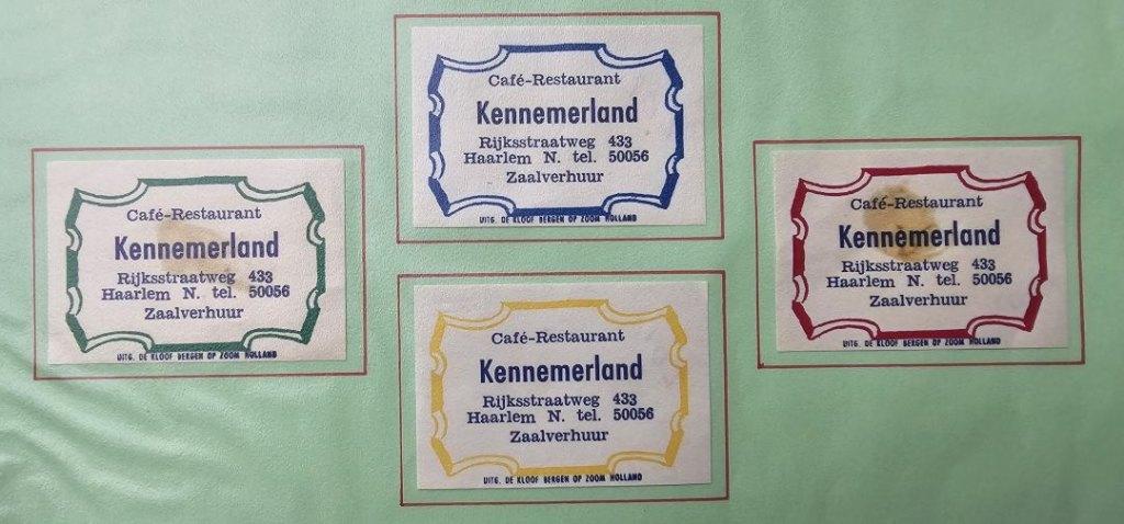 Café Restaurant Kennemerland te Haarlem N. (Zaalverhuur), Ophalen of Verzenden, Zo goed als nieuw, Luciferdoosjes of -merken