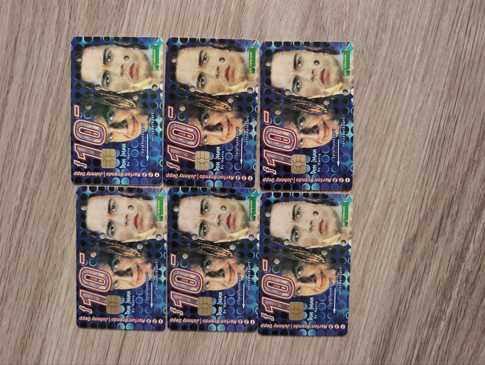 6x Telefoonkaart Don Juan DeMarco Marlon Brando Johnny Depp, Verzamelen, Ophalen of Verzenden