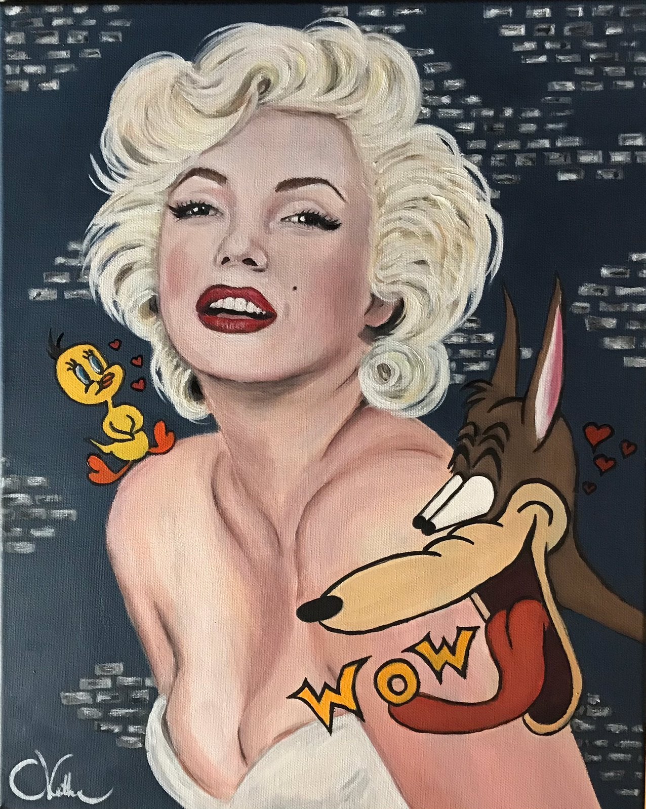 Gesigneerd schilderij Marilyn Monroe met Looney Tunes, Antiek en Kunst, Ophalen