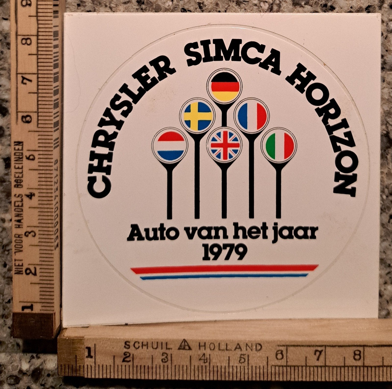 Vintage sticker Chrysler Simca Horizon auto van het jaar 79, Ophalen of Verzenden, Zo goed als nieuw