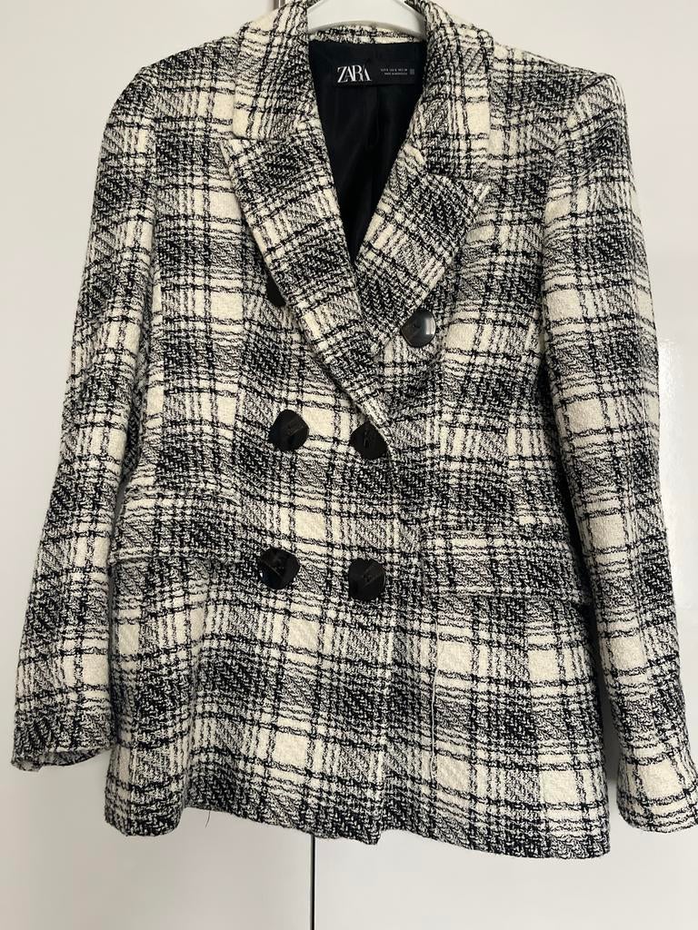 Zara geruite blazer zwart/wit - Maat S, Ophalen of Verzenden, Zo goed als nieuw, Maat 36 (S), Zwart