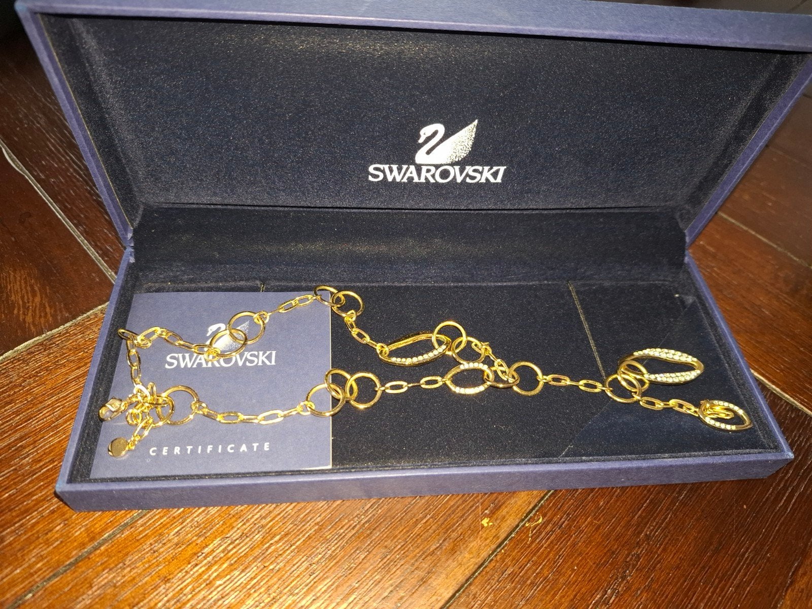 Swarovski vergulde schakelketting met kristallen., Overige materialen, Ophalen of Verzenden, Zo goed als nieuw, Verstelbaar