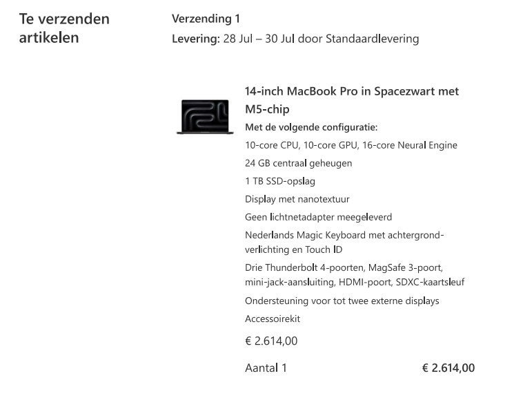 Foto 2 van MacBook Pro 2026 M5 14" Nano 24GB/1TB Spacezwart Ongebruikt