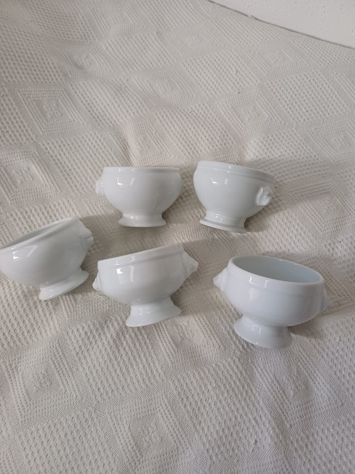 Set van 5 witte soepkommen met oren, Ophalen of Verzenden