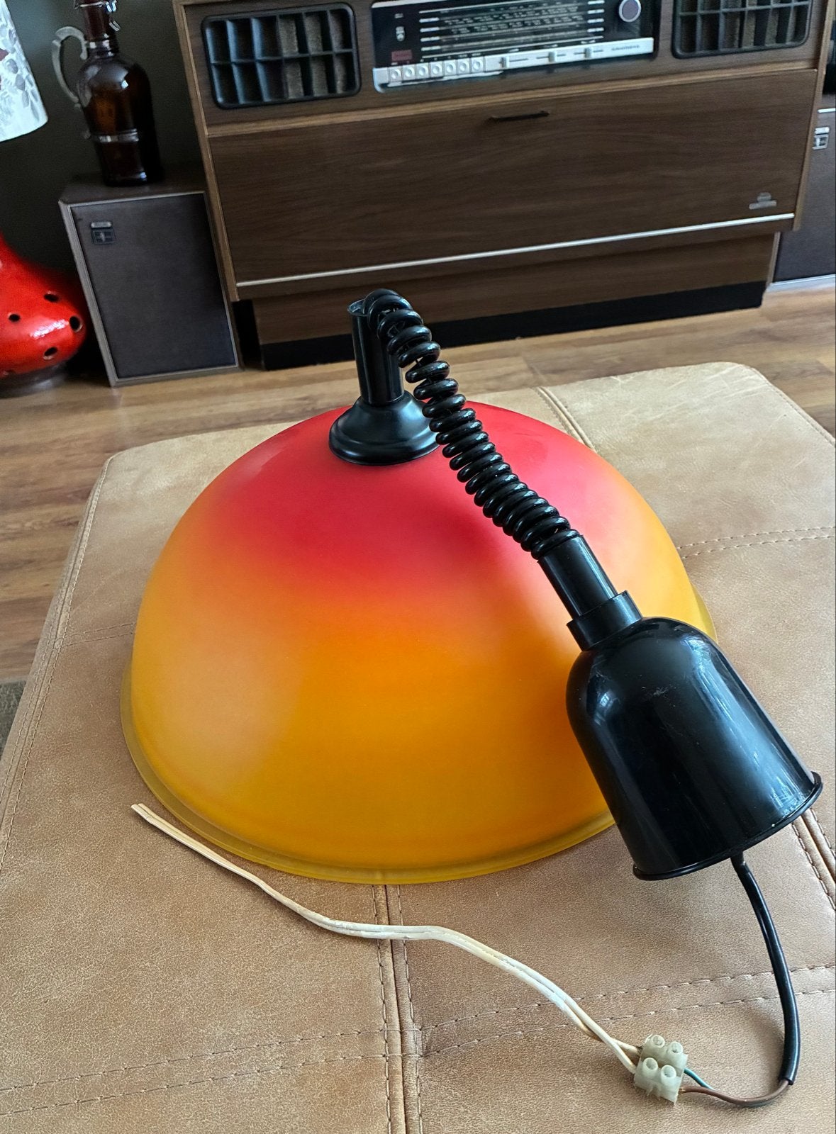 Vintage oranje/gele hanglamp - Jaren '70 stijl, Ophalen, Gebruikt, Kunststof, E27 (groot)