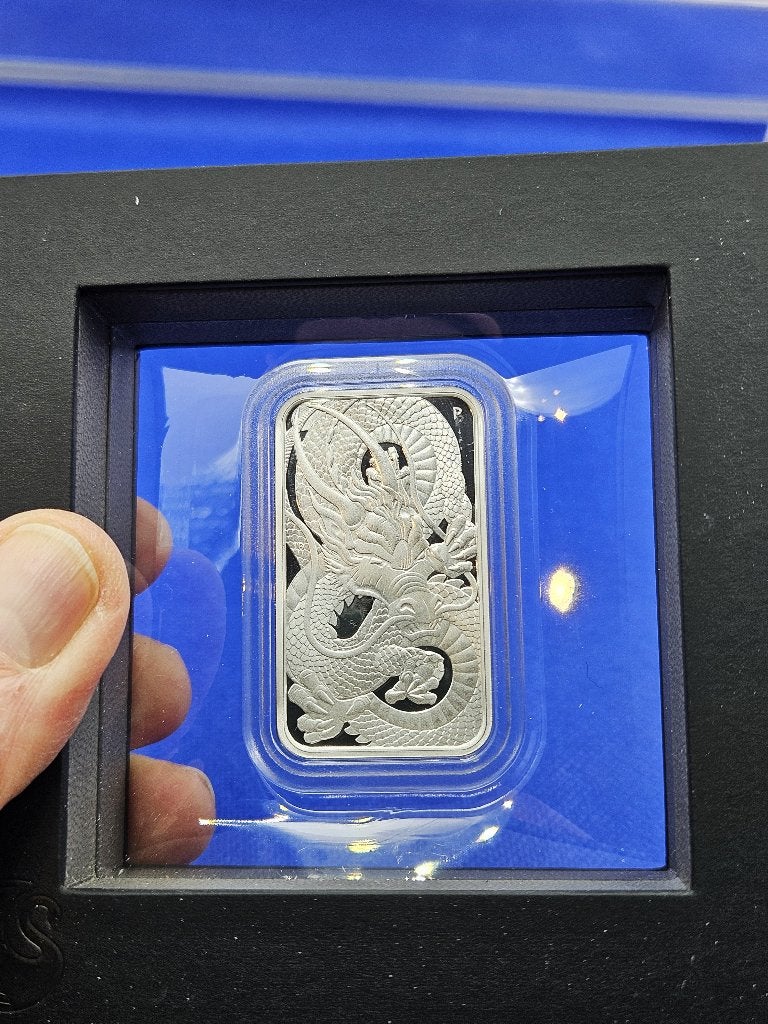 (5670) AUSTRALIA  RECTANGLE DRAGON 2021 PROOF ONE OUNCE, Ophalen of Verzenden, Setje, Zilver