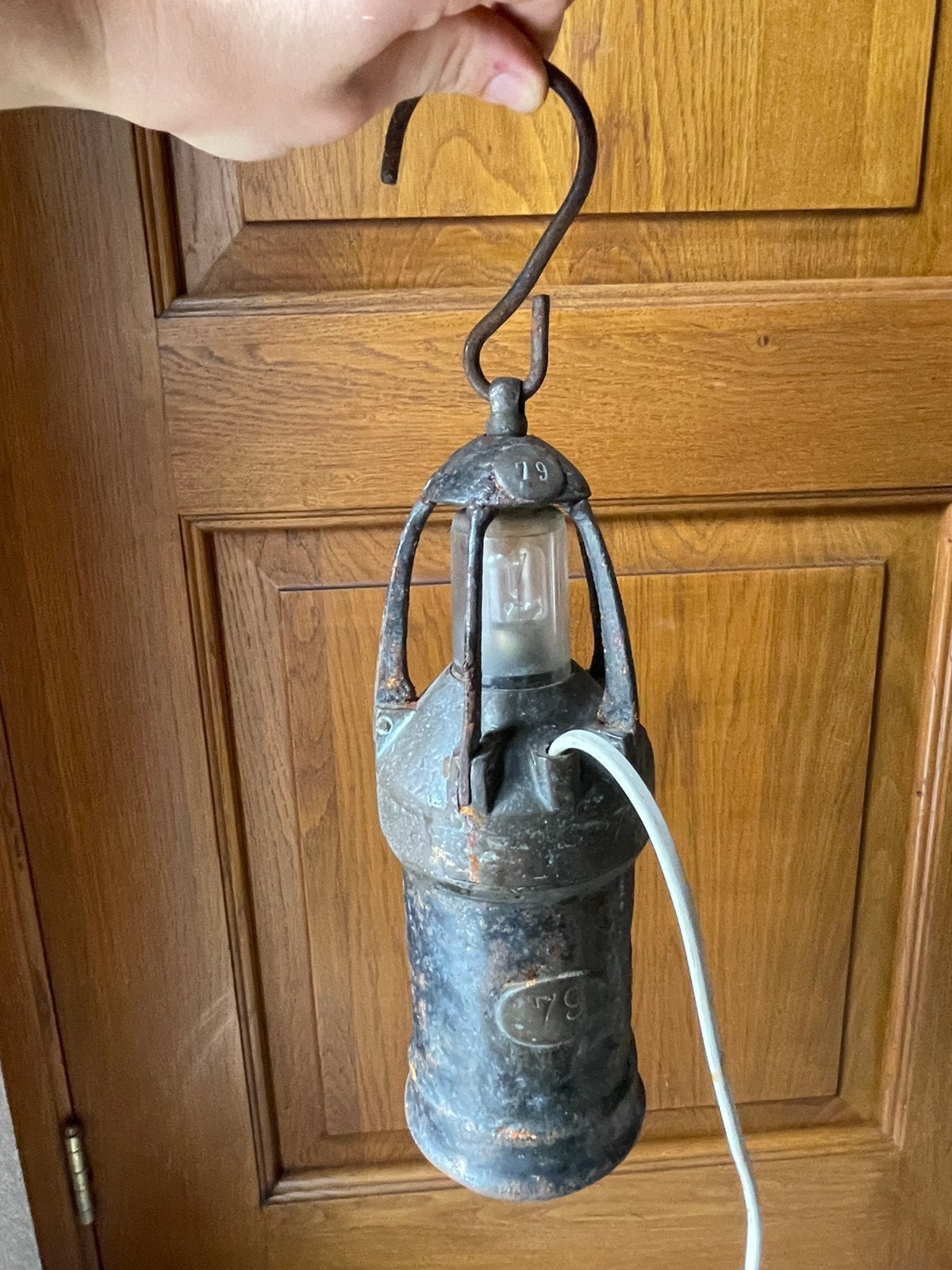 Antieke mijnwerkers lamp koper met staal gietijzer mancave, Ophalen of Verzenden, Metaal