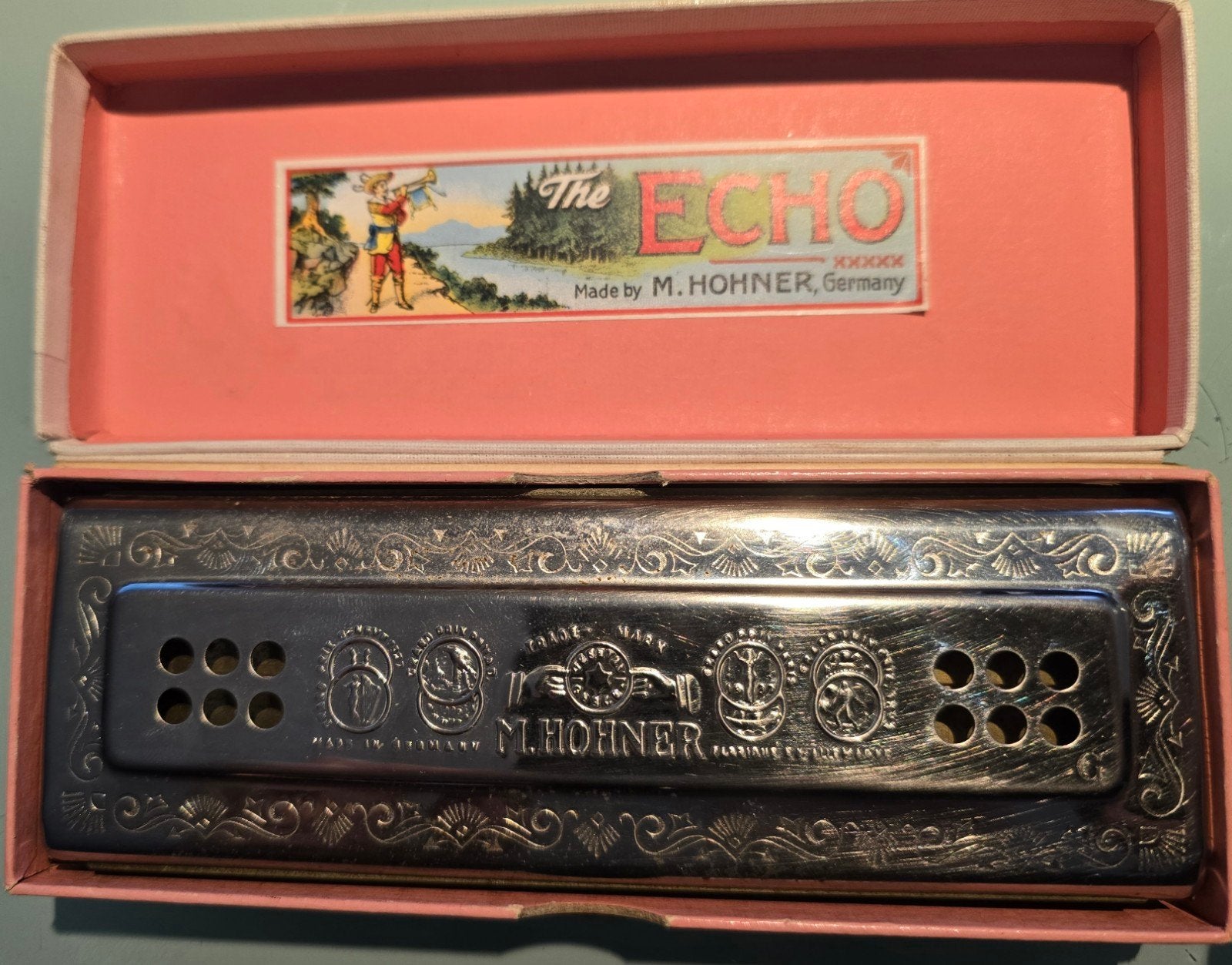 Mondharmonica Hohner "The Echo Harp" - Toonhoogte G, Gebruikt, G-mondharmonica, Ophalen of Verzenden, Met koffer of doosje