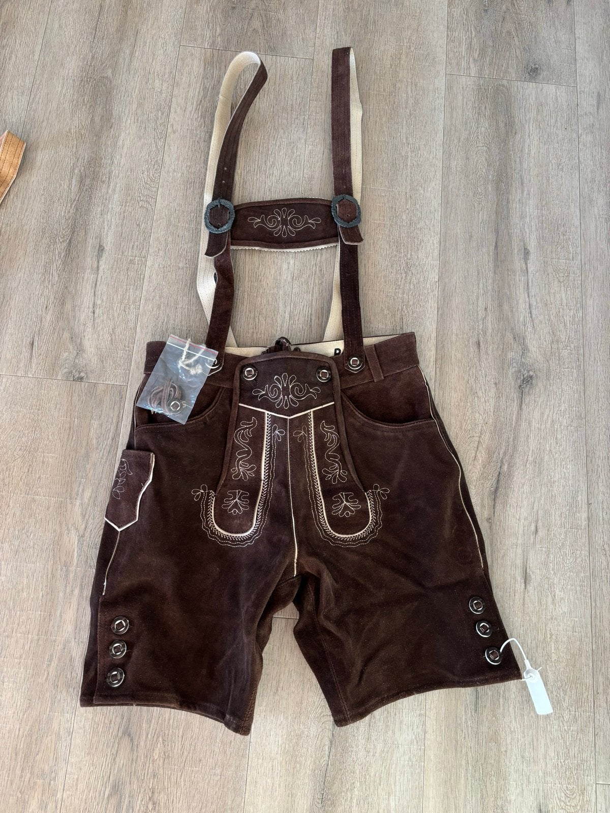 Lederhose, Bruin leer (M/L), Kleding | Heren, Ophalen of Verzenden, Zo goed als nieuw, Maat 48/50 (M), Bruin
