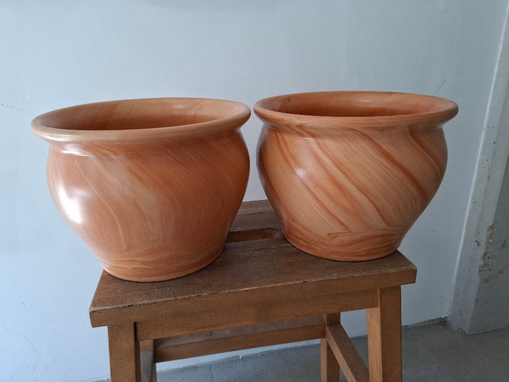 bloempotten, geglazuurd, terra-kleur,  2 stuks, Tuin en Terras, Bloempotten, Ophalen, Rond, Nieuw, Balkon