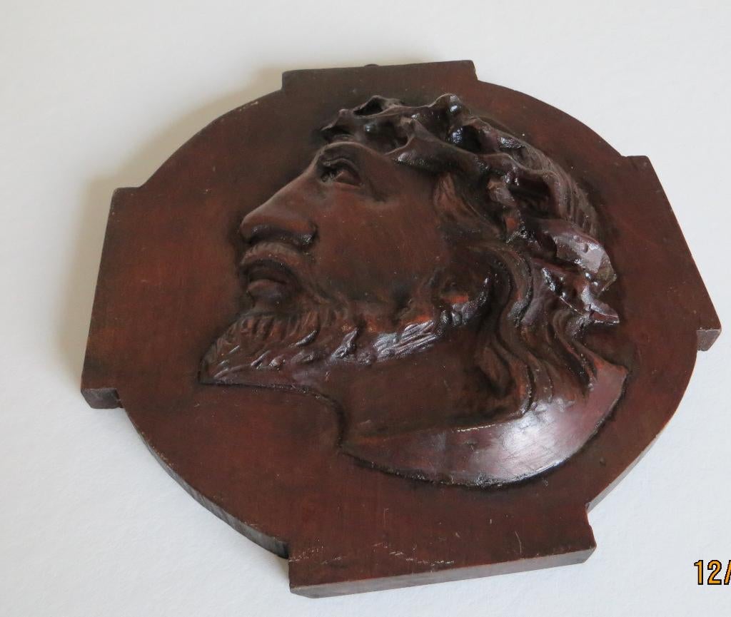 Antieke houten wanddecoratie van Jesus., Ophalen of Verzenden