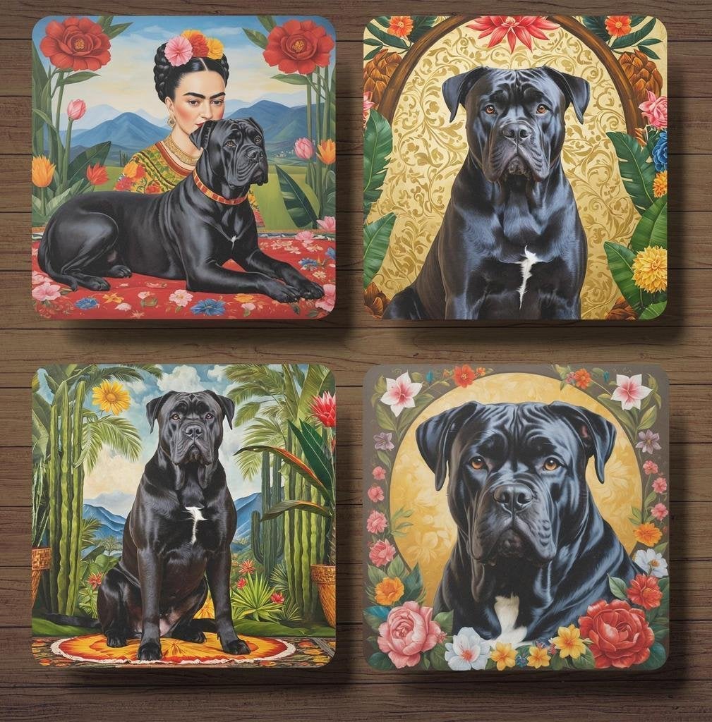 Cane Corso Frida Kahlo onderzetters met houder, Huis en Inrichting, Ophalen of Verzenden, Nieuw