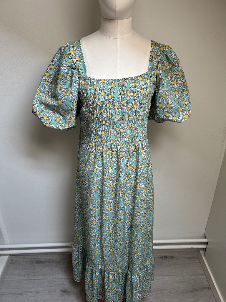 Lange groene jurk met madeliefjes merk Scamm (maat S/M), Kleding | Dames, Maat 38/40 (M), Scamm, Ophalen of Verzenden, Zo goed als nieuw
