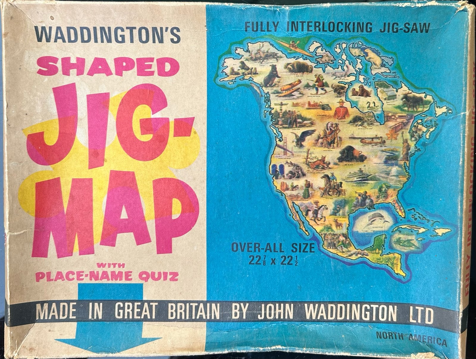 Waddington's Shaped Jig-Map Noord-Amerika - Compleet, Hobby en Vrije tijd, Ophalen of Verzenden, 500 t/m 1500 stukjes, Gebruikt