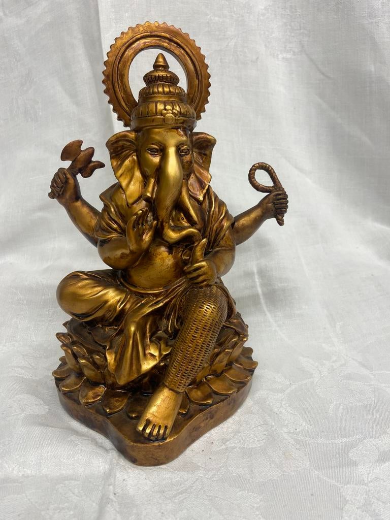 Ganesha zittend op een lotusbloem., Antiek en Kunst, Antiek | Kandelaars, Ophalen of Verzenden, Koper of Brons