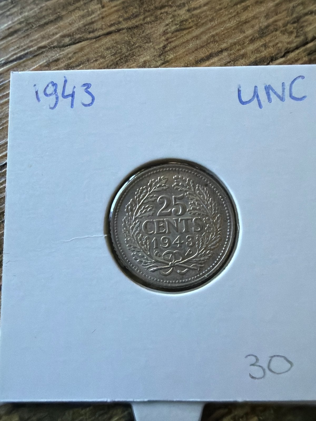 Zilveren 25 Cent Munt 1943 Koningin Wilhelmina UNC, Postzegels en Munten, Munten | Nederland, Zilver, 25 cent, Ophalen of Verzenden