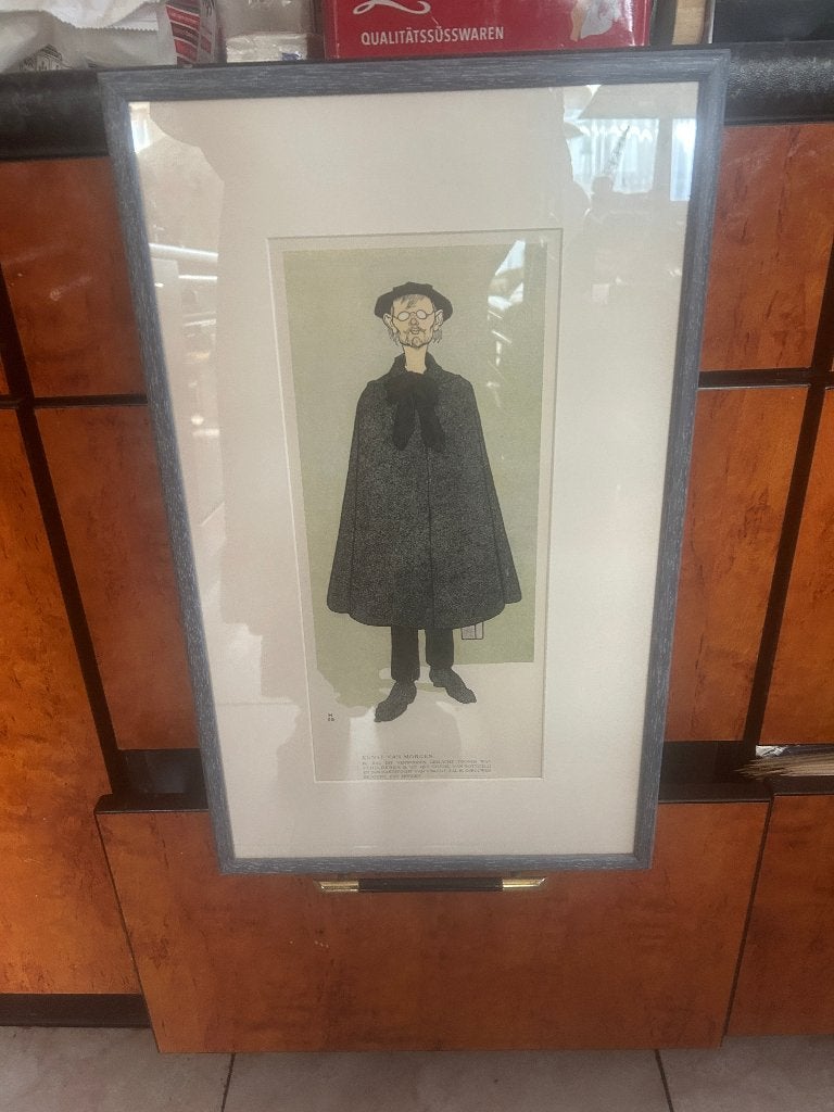 ingelijste steendruk van Albert Hahn H08 ben ik dat uit 1908, Antiek en Kunst, Kunst | Etsen en Gravures, Ophalen, Overige technieken