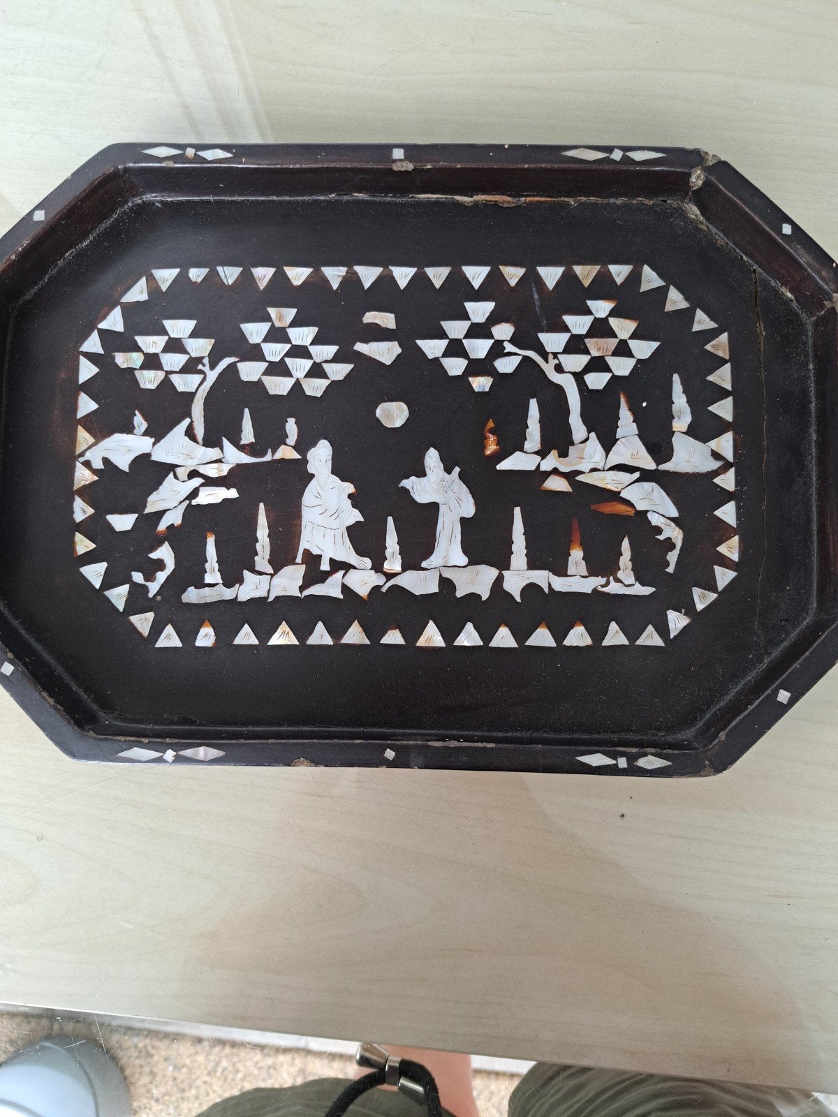 Antieke Chinese Lak Dienblad met Parelmoer Inleg, Antiek en Kunst, Ophalen of Verzenden