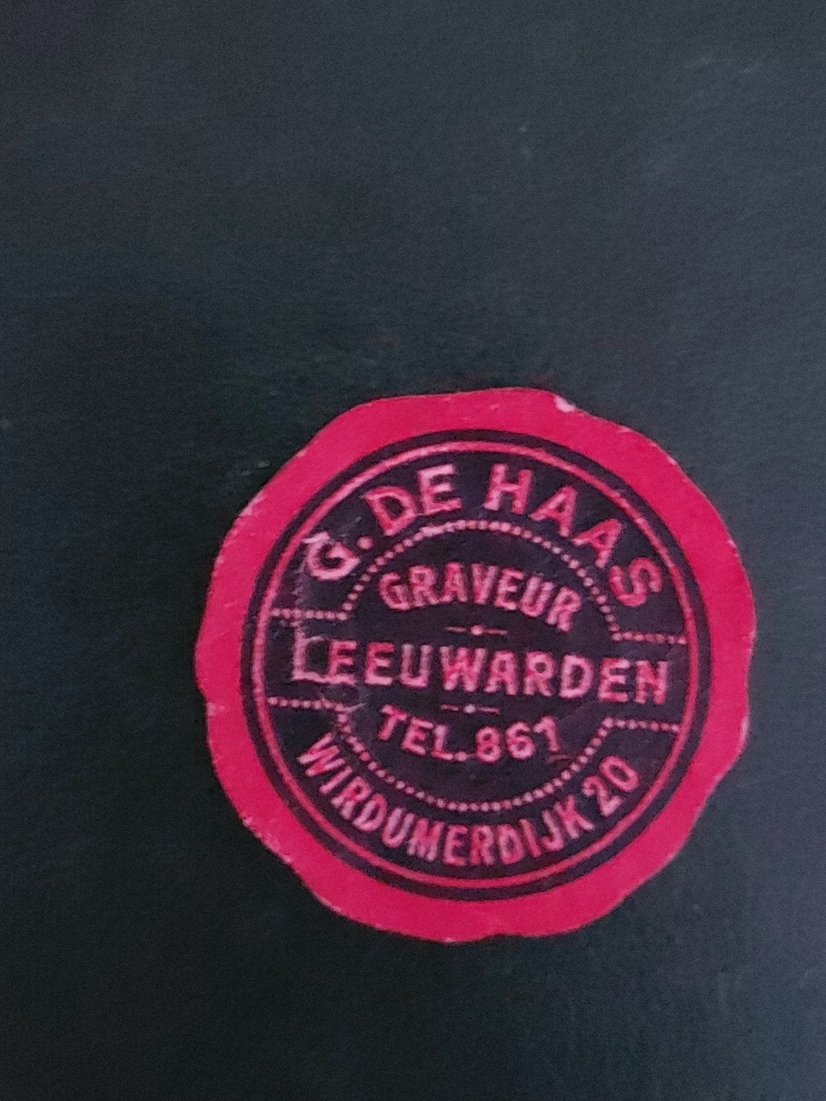 Sluitzegel G. de Haas Graveur Leeuwarden, Verzamelen, Merken en Reclamevoorwerpen, Ophalen of Verzenden, Gebruikt, Overige typen