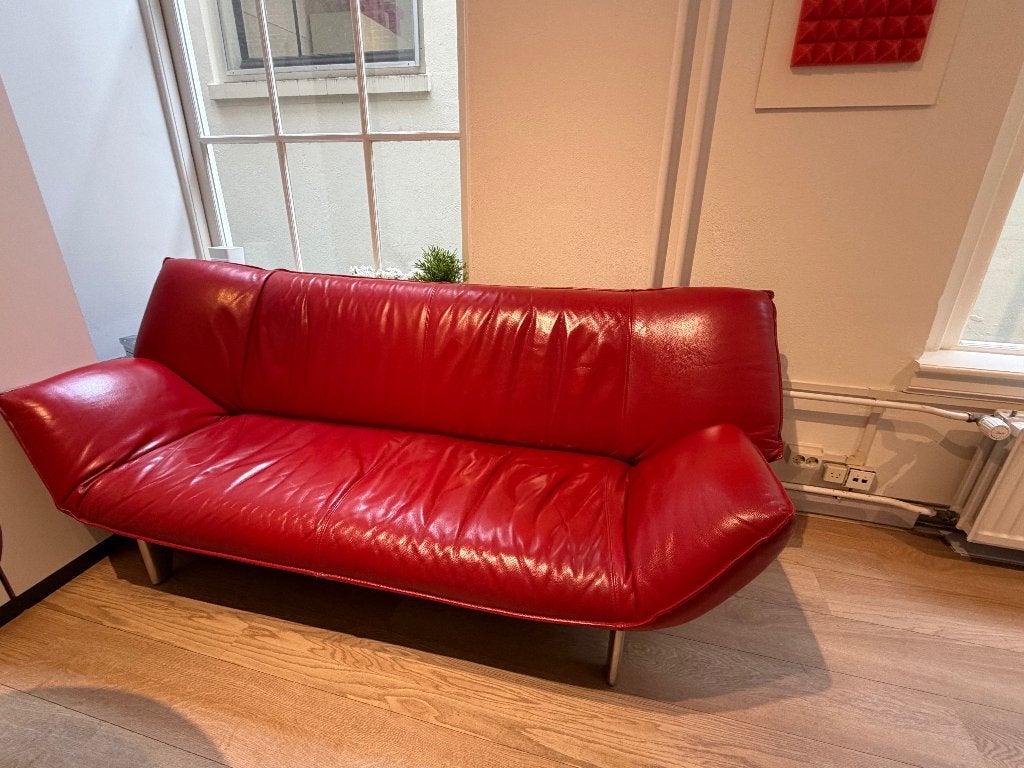 Leolux rode leren bank 3 zits, Ophalen, 250 tot 300 cm, Design, Driepersoons